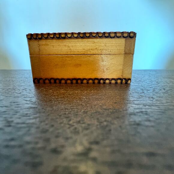 Russian Wooden Trinket Box Wood Burned Painted Soviet Union Stickers on Bottom - Picture 7 of 15